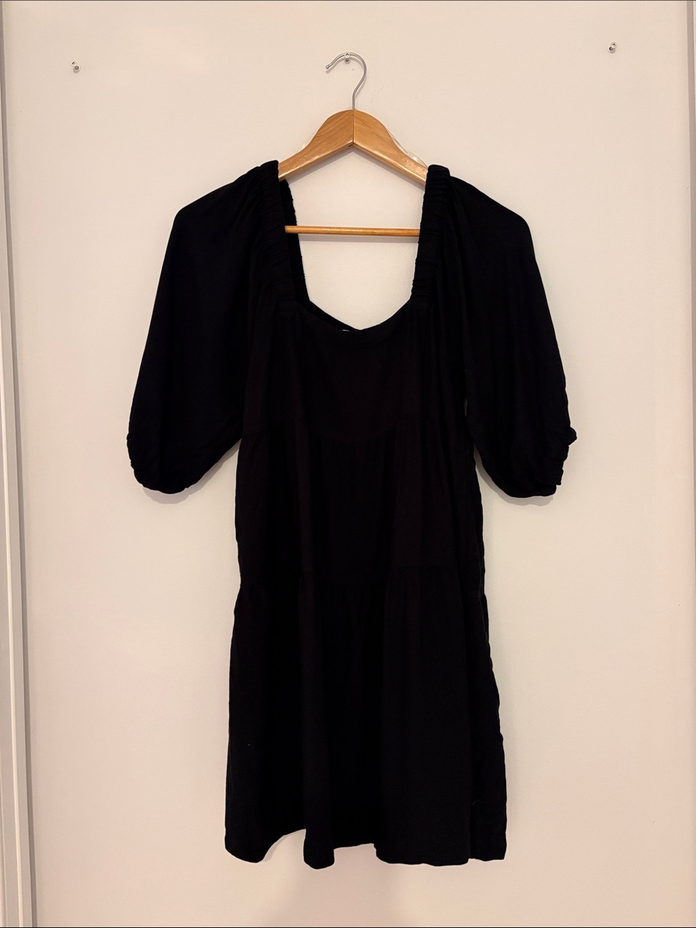 Women's Black Mini Dress with Puff Sleeves